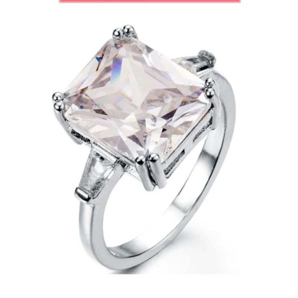 New 925 Sterling Silver Large Rectangle Cut Pale Blush Ring